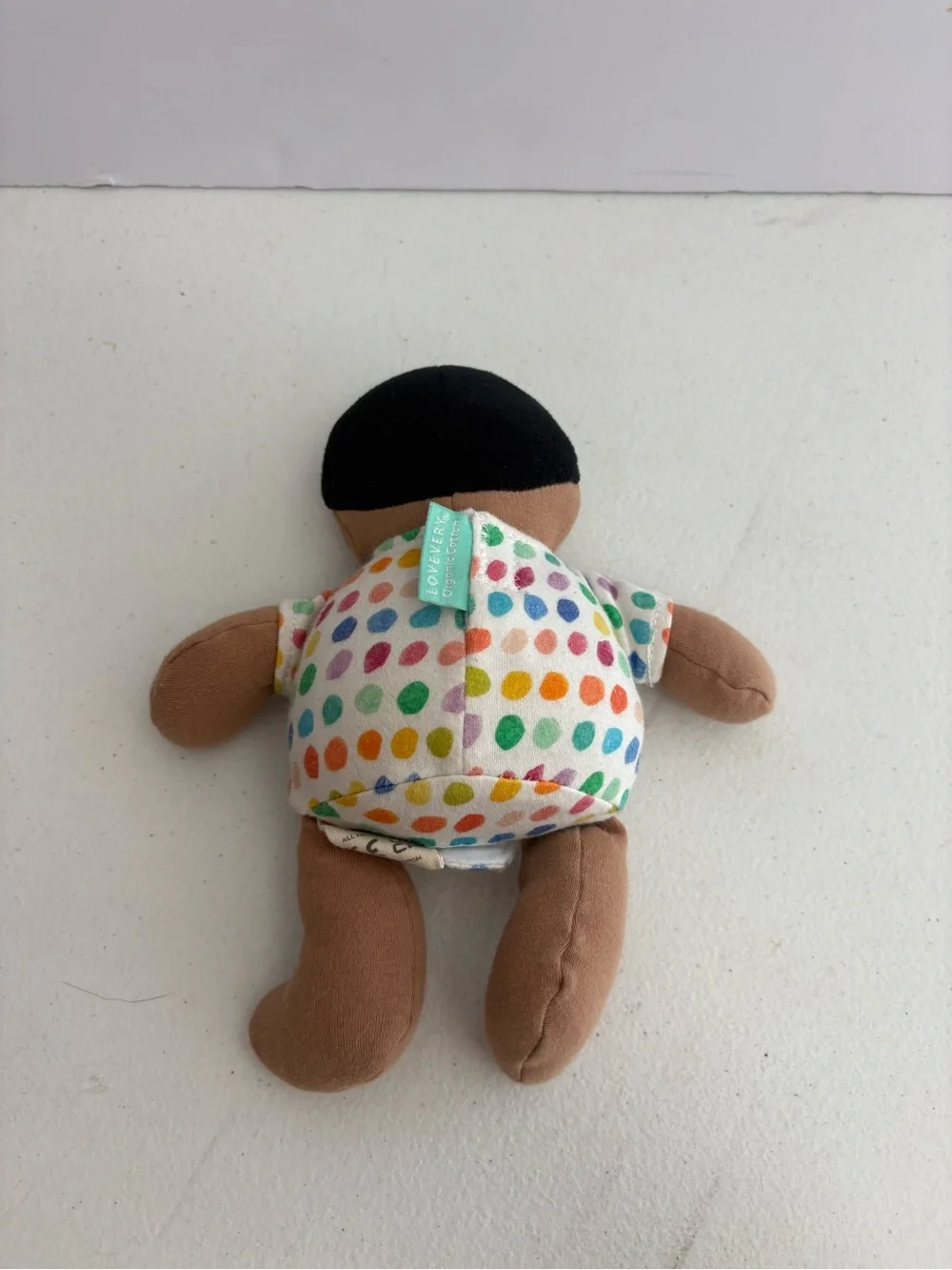 LOVEVERY Love Every Organic Cotton Baby Doll Plush Black Hair Tan Skin Tone 8”